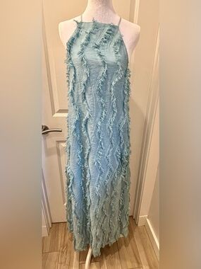 NWOT Zara Light Aqua Fringed Maxi Dress -